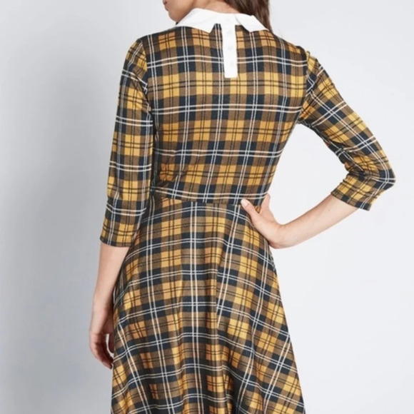 Modcloth "Perfectly Proper" Yellow Plaid A-Line Dress - Picture 5 of 7